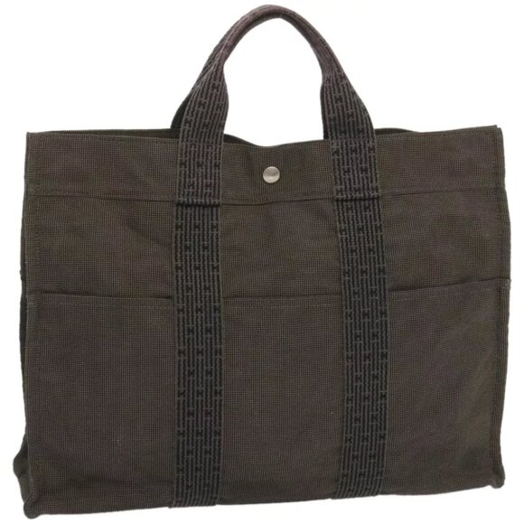 HERMES Her Line MM Tote Bag Canvas Gray - Picture 1 of 15
